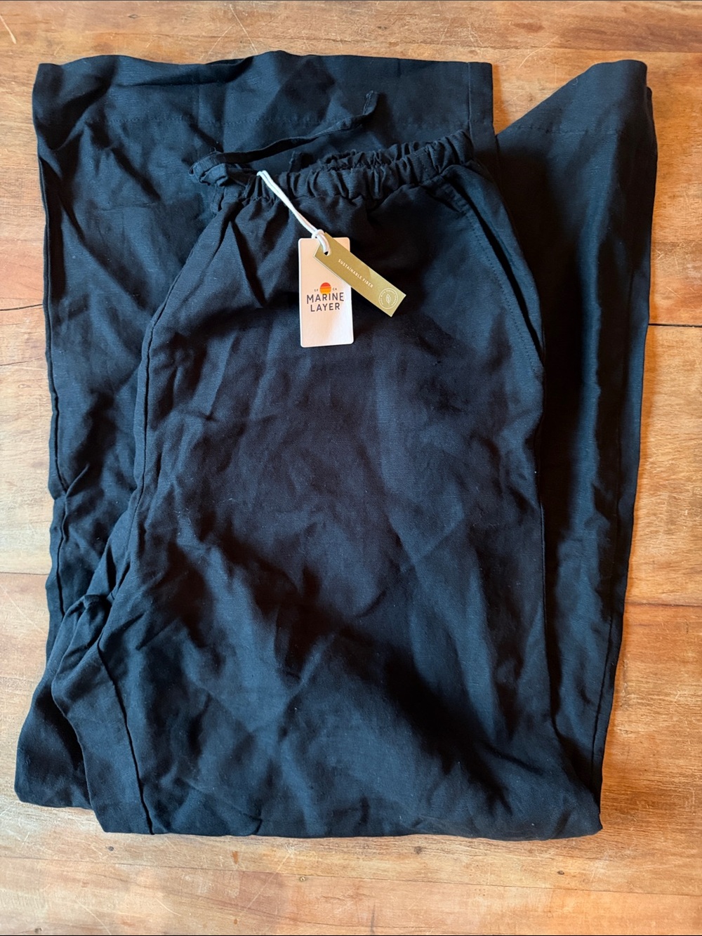 Marine Layer black linen wide leg pants